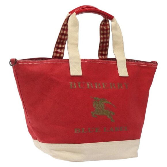 BURBERRY Blue Label Tote Bag Canvas Red Beige Auth hk2190 - Picture 1 of 16